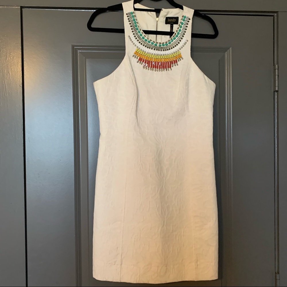 Laundry by Shelli Segal White Mini shift dress with beaded neckline